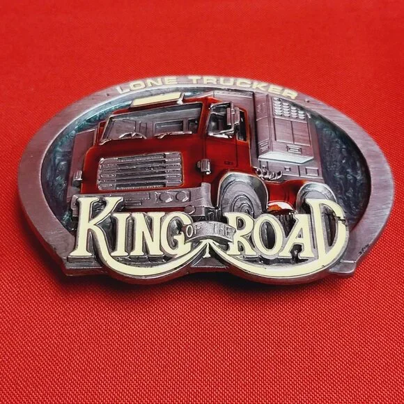Vintage King of the Road Lone Trucker Red Artic Truck Driver Belt Buckle 1990